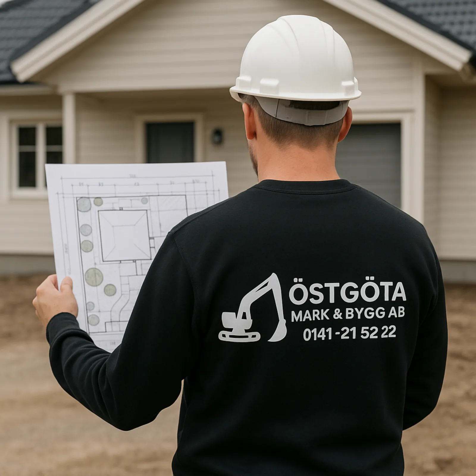 Planering av tomt och markarbete vid villa